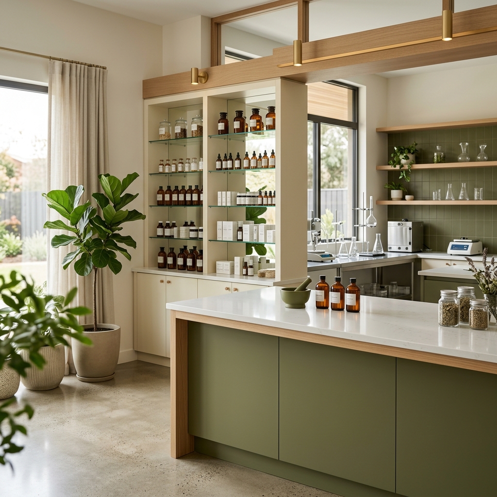 Clean modern laboratory setting showing SB Laboratories aesthetic